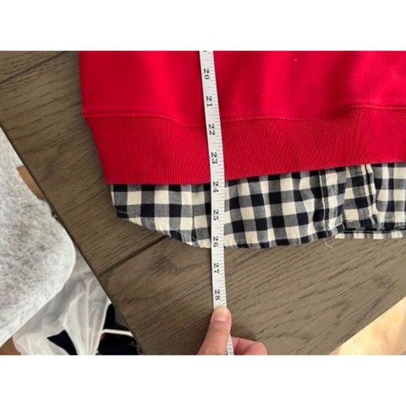 EUC Tommy Hilfiger Womens Red Sweater With Plaid Collar Large Cotton/Polyester B - Picture 5 of 5